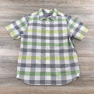 The North Face L Mens Short Sleeve Shirt Relaxed Casual Dress Green Gray Block